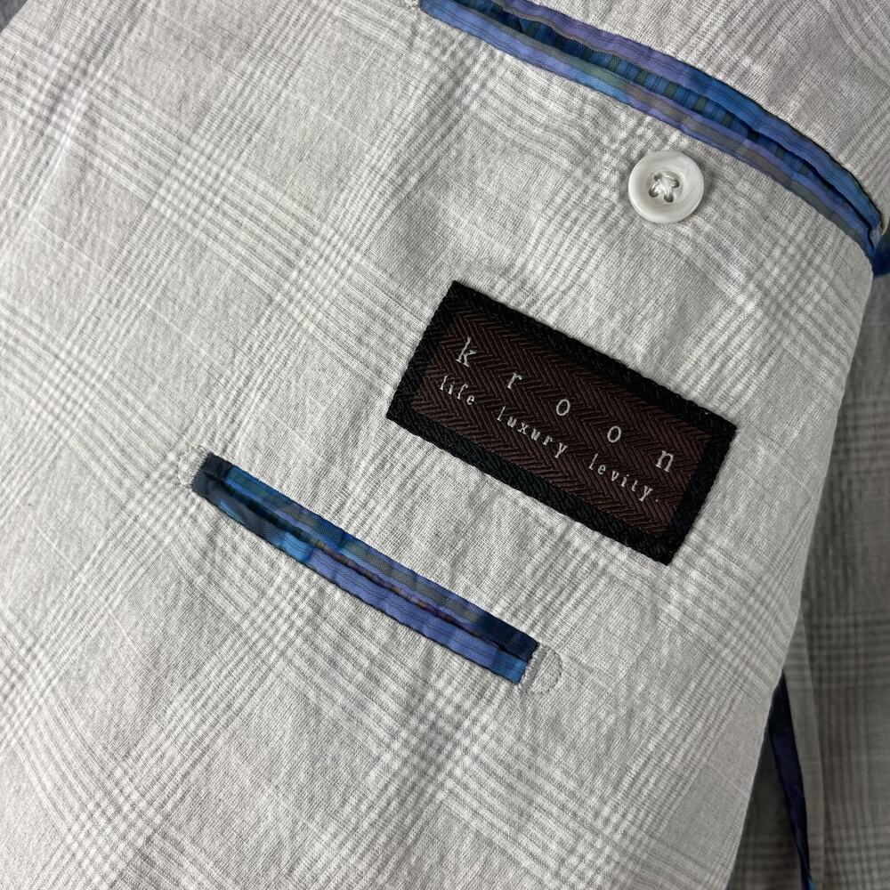 Kroon Seersucker Blazer Mens 48R Gray Glen Check Cotton Linen Unstructured - Picture 5 of 16